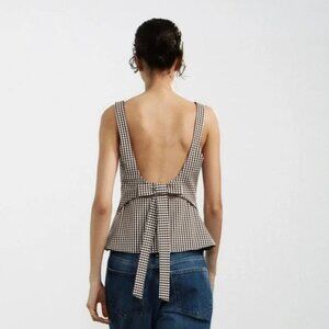 Zara Gingham Top With Bow NWT